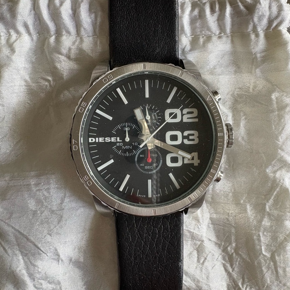 Diesel Black Dial Watch with Silver Bezel